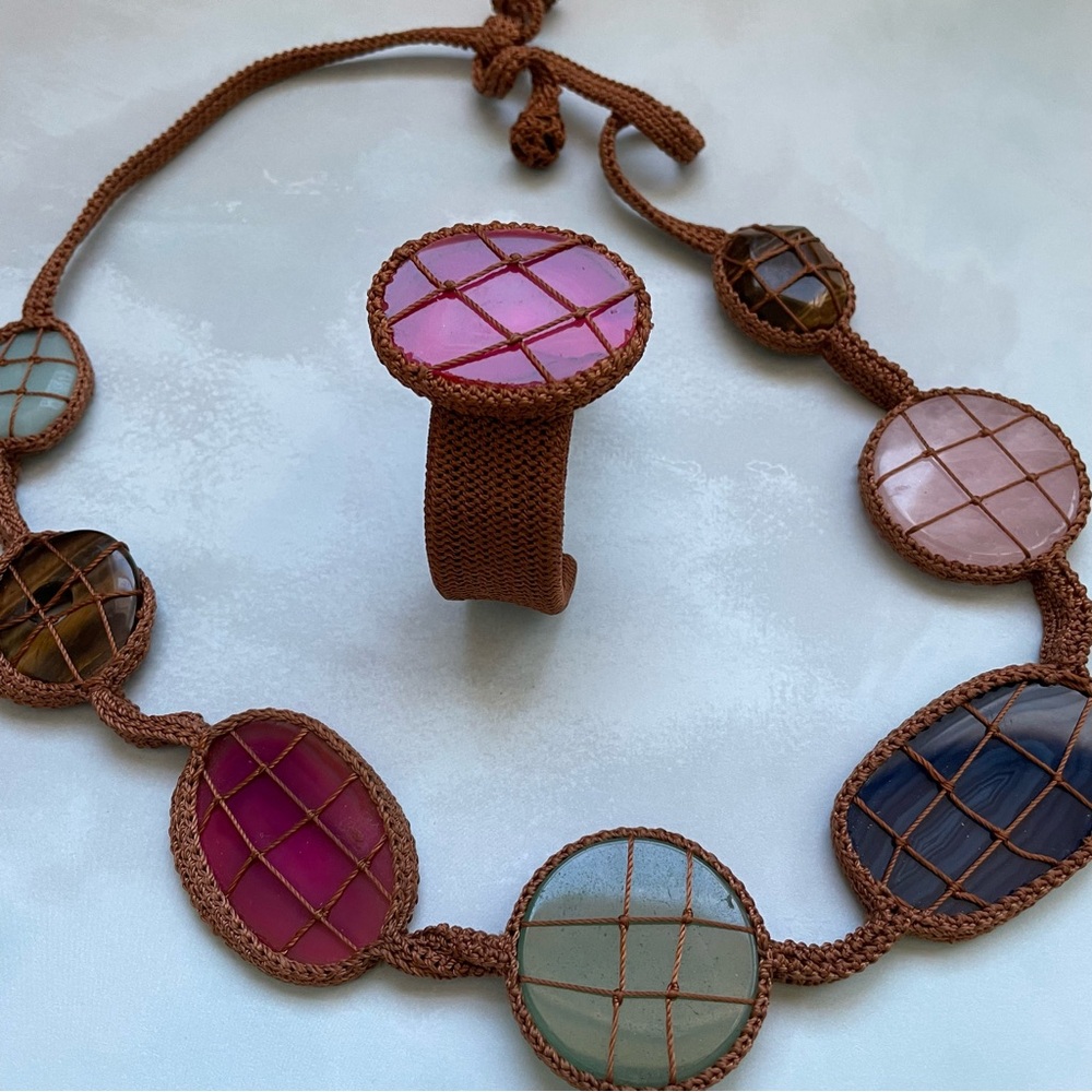 Chunky Statement Multicolor Agate Stone Necklace … - image 8